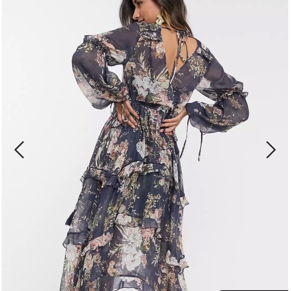 Navy Floral Dress - Tiered Maxi - Picture 2 of 4